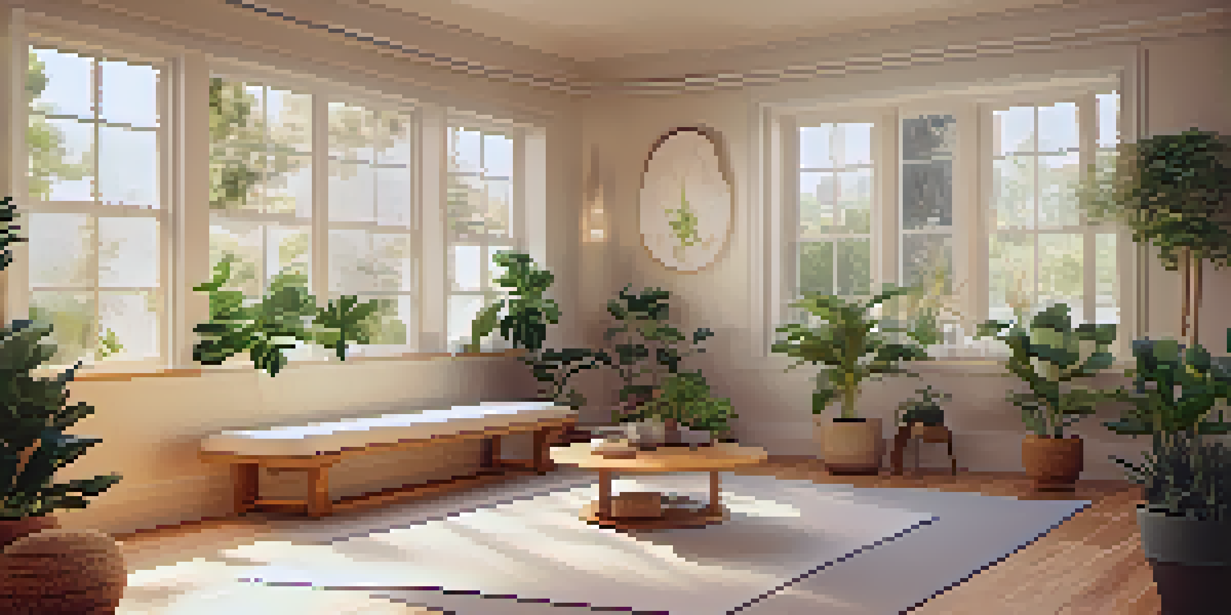 A tranquil therapy room with a therapist guiding a patient in a peaceful setting, surrounded by plants and warm lighting.