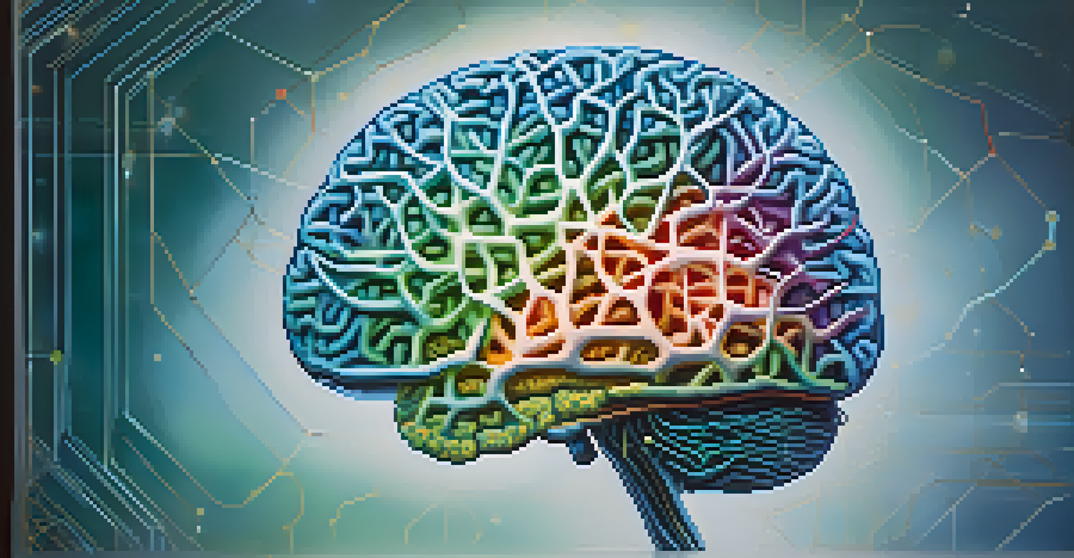 A colorful artistic representation of a human brain with highlighted neural connections against a calming gradient background.