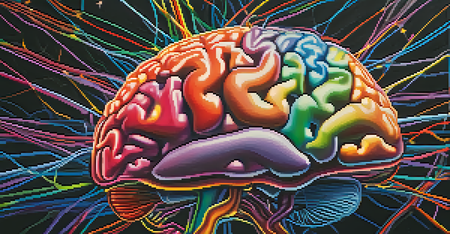 A colorful artistic representation of a human brain with interconnected neural pathways, symbolizing empathy enhancement against a dark background.