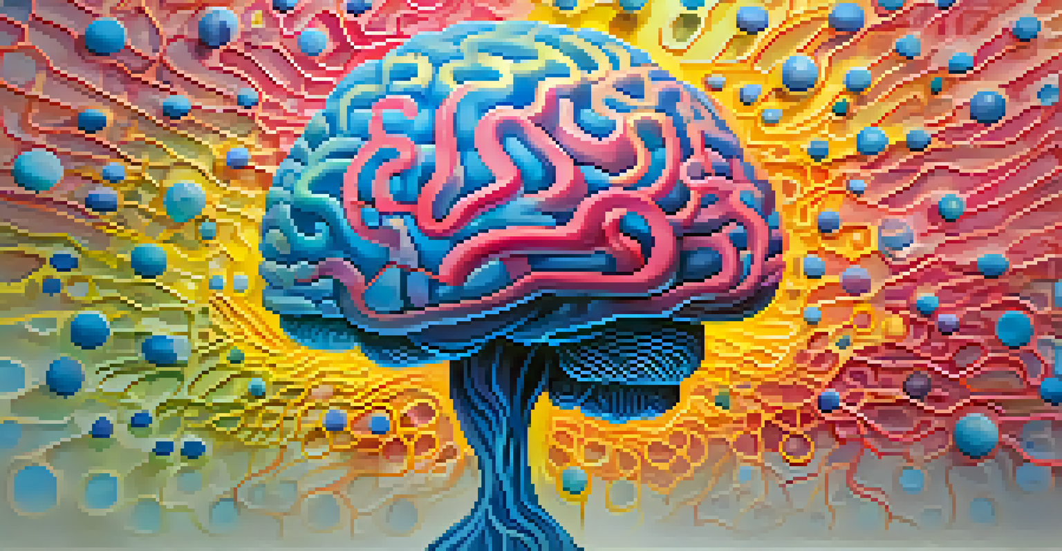 An abstract image of a colorful brain with swirling patterns of light representing cognitive processes.