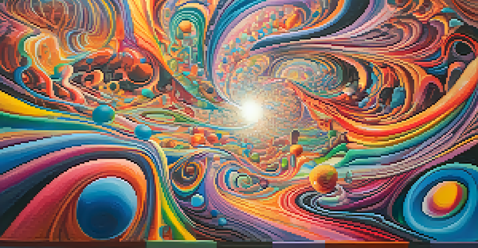 An abstract representation of the mind with vibrant colors and swirling shapes, symbolizing emotions and transformation.