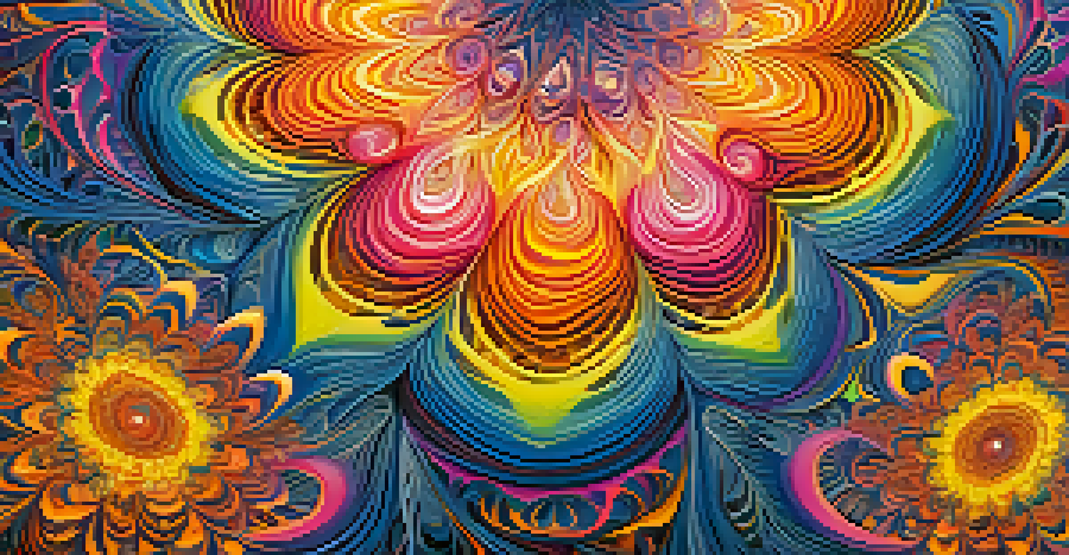 A colorful psychedelic fractal pattern with intricate designs and vibrant color transitions.