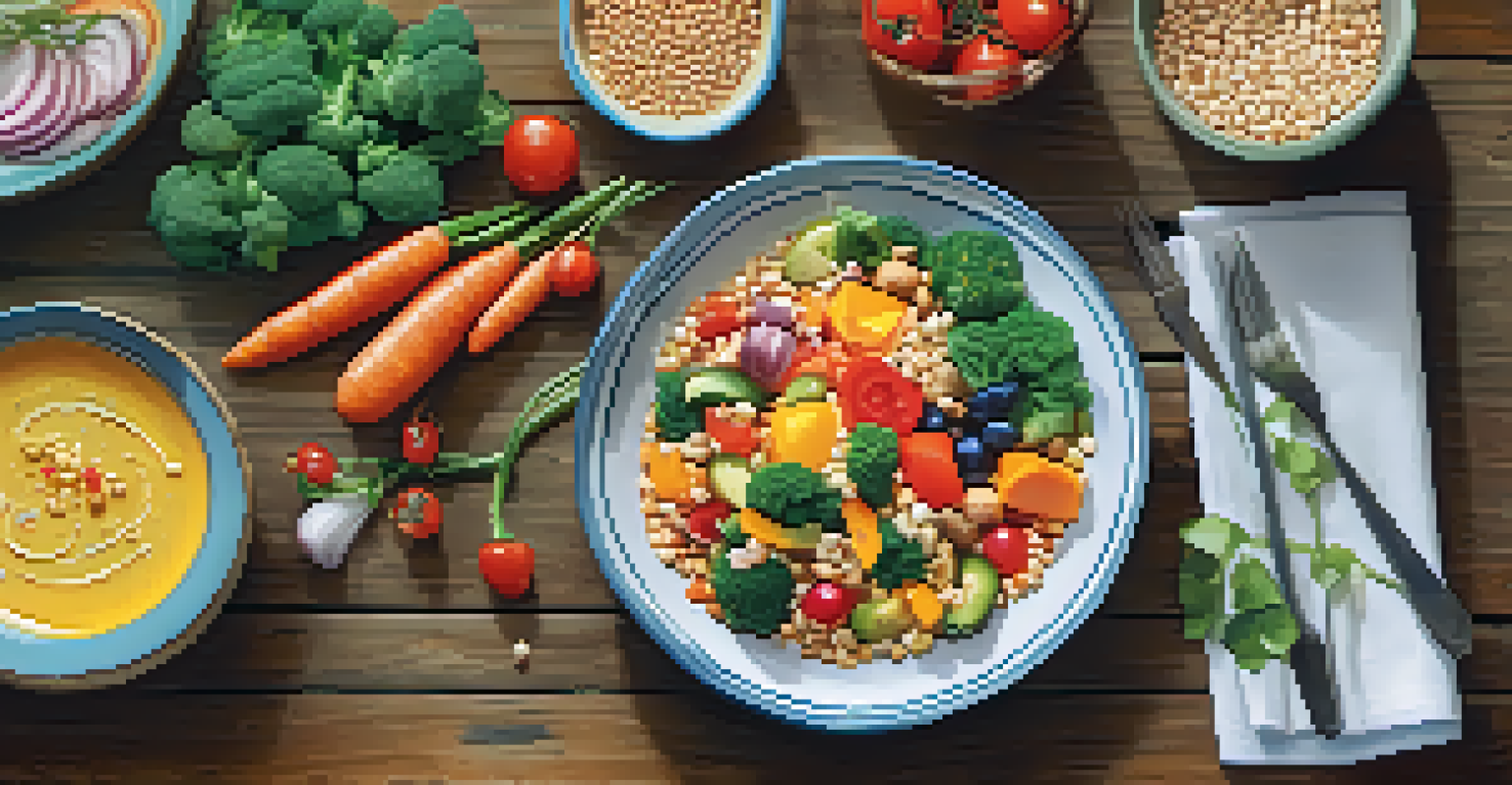 A close-up of a colorful and healthy meal beautifully arranged on a rustic table.