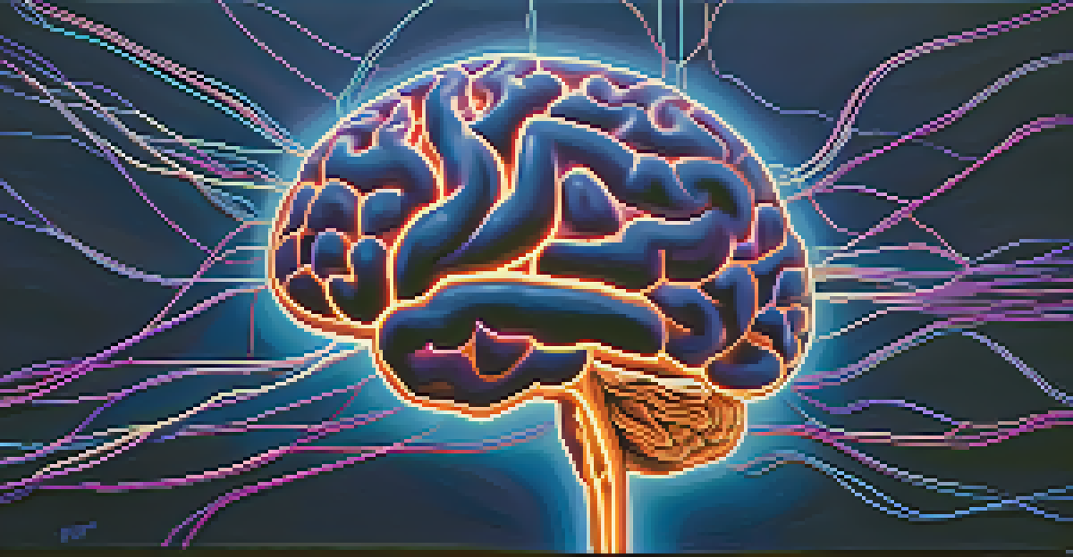 An abstract illustration of a brain with glowing neural connections on a dark background.