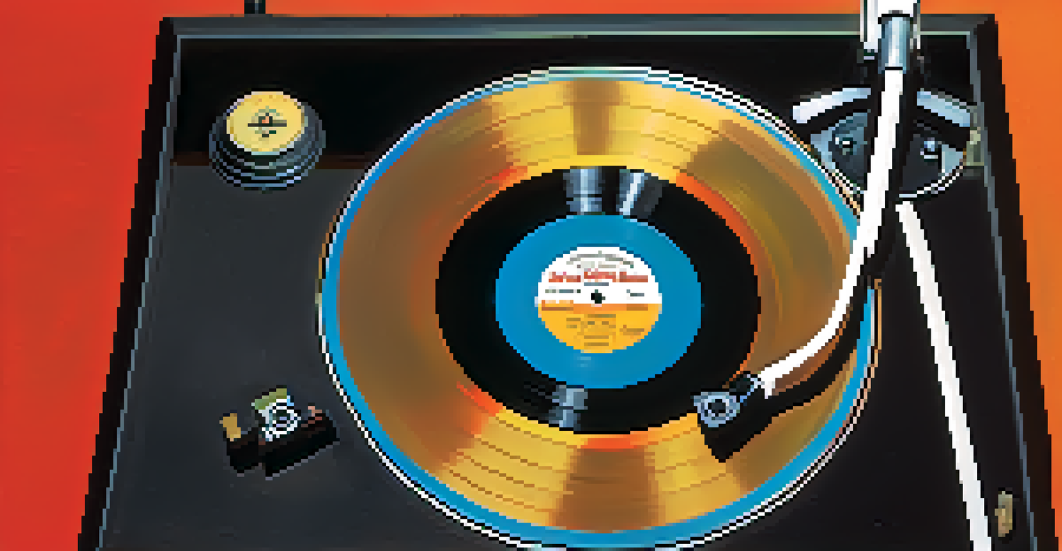 A close-up of a spinning vinyl record on a turntable with the 'Sgt. Pepper's Lonely Hearts Club Band' album cover in the background.