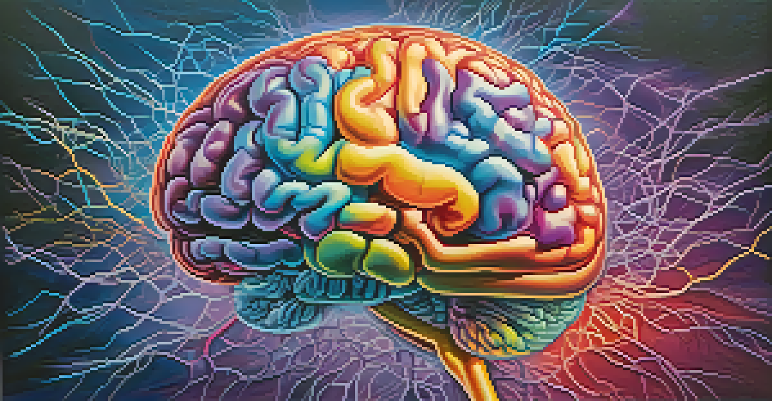 An abstract image of a colorful brain with neural connections, set against a gradient background symbolizing creativity.