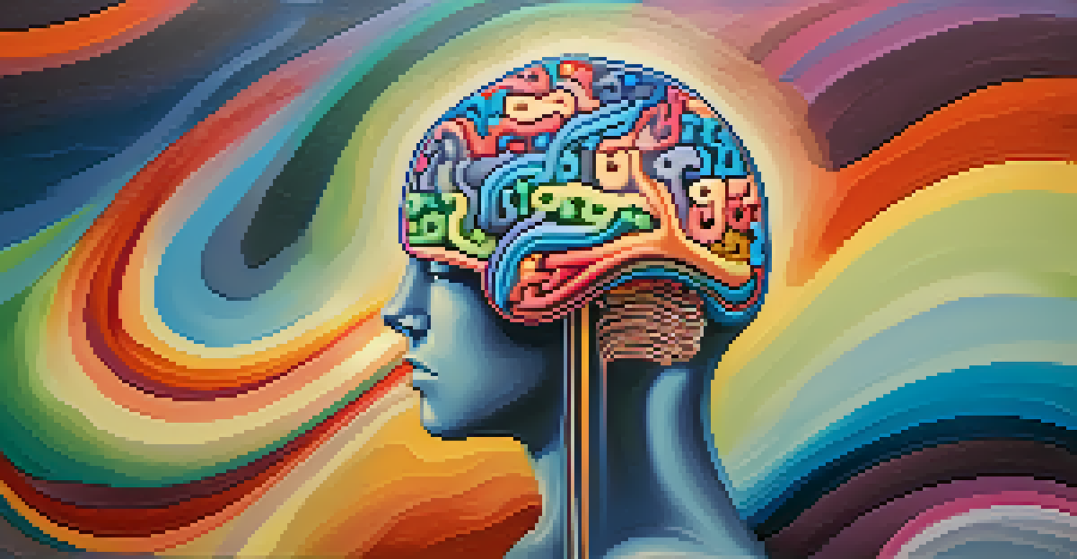 An abstract image of a brain with colorful waves representing emotional shifts and healing.