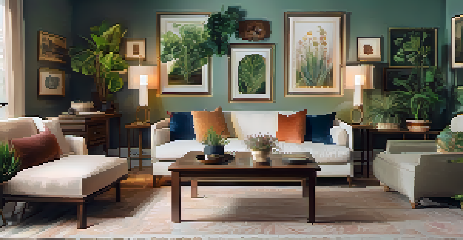 A cozy therapy room with ambient lighting, where individuals share stories while seated on cushions around a small table with natural elements.