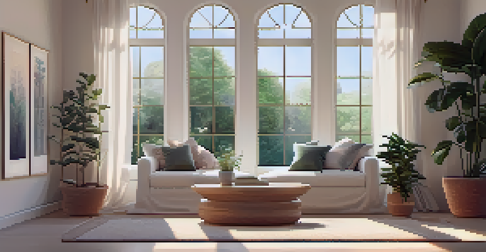 A peaceful meditation room with soft lighting, cushions, and plants, creating a calming environment.