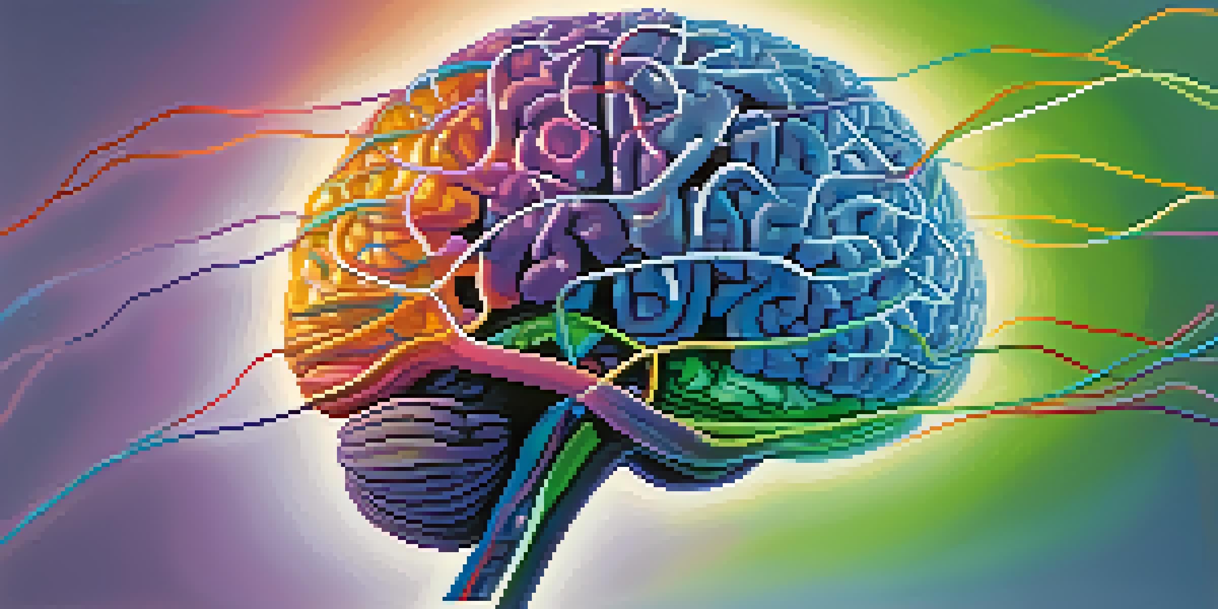 An abstract colorful brain illustration showing interconnected neural pathways against a gradient background.