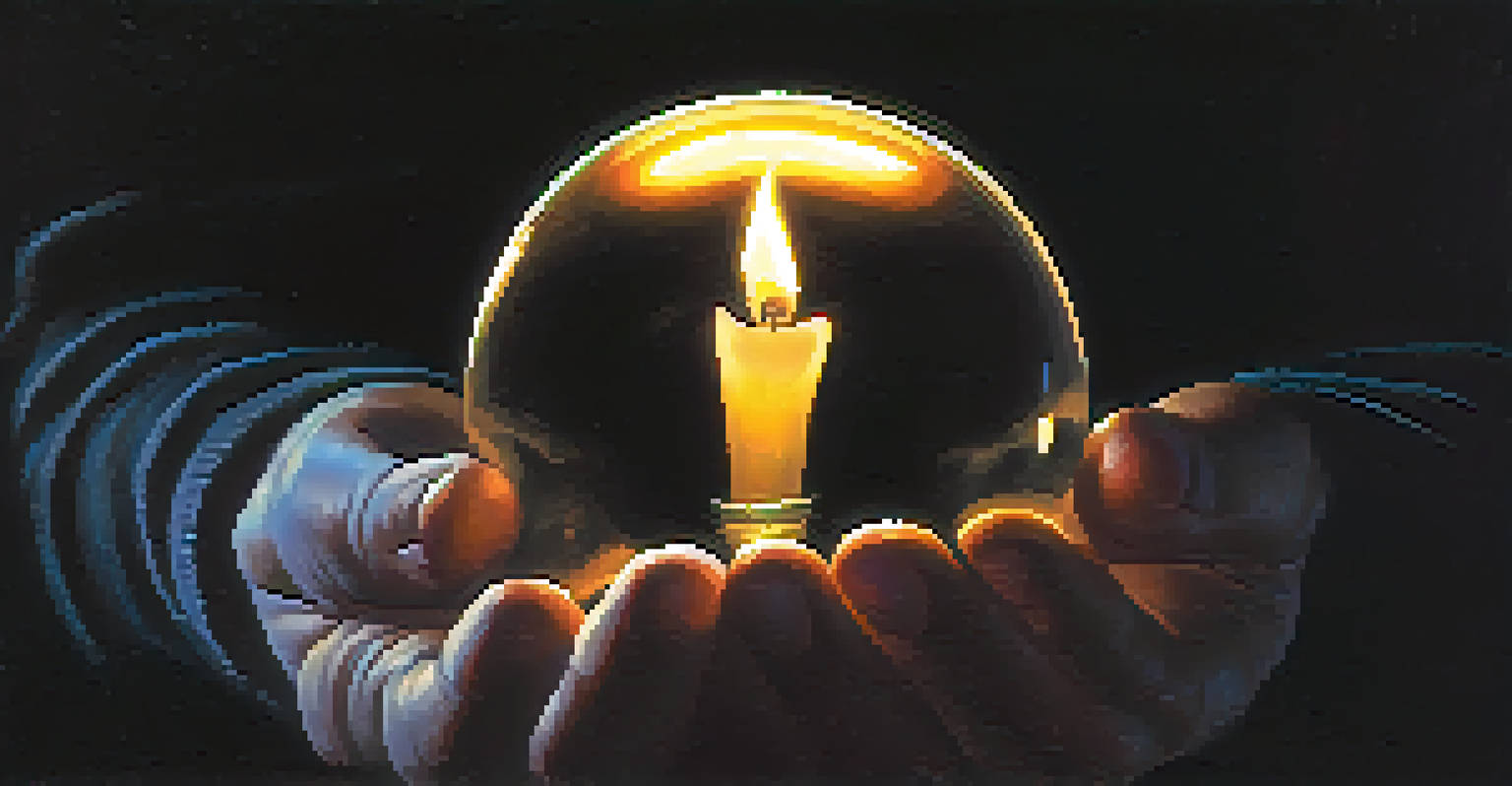 A close-up of hands holding a glowing orb, symbolizing hope and guidance in mental health support.