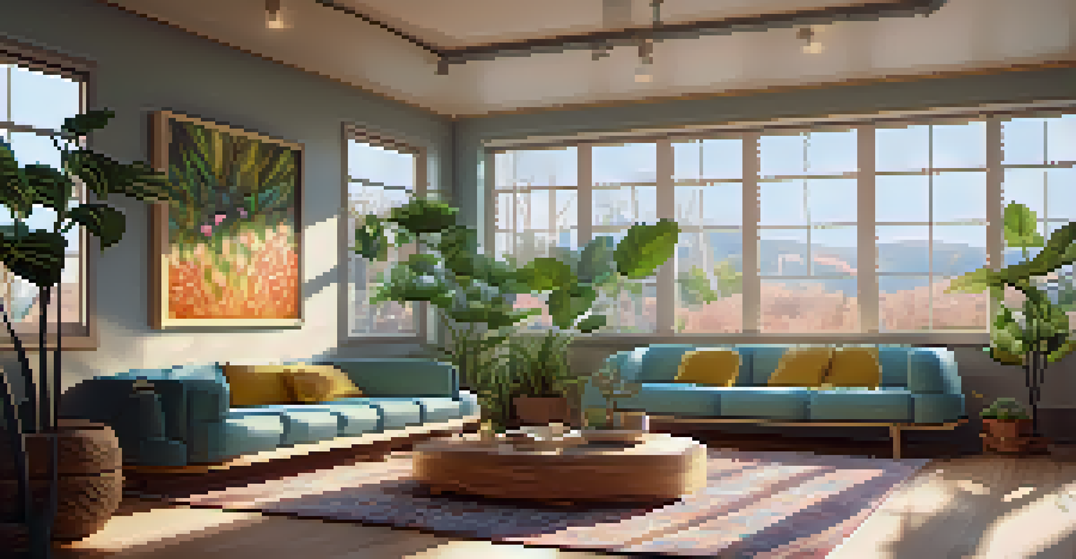 A serene therapy room with comfortable seating, soft lighting, and calming decor for psychedelic therapy sessions.