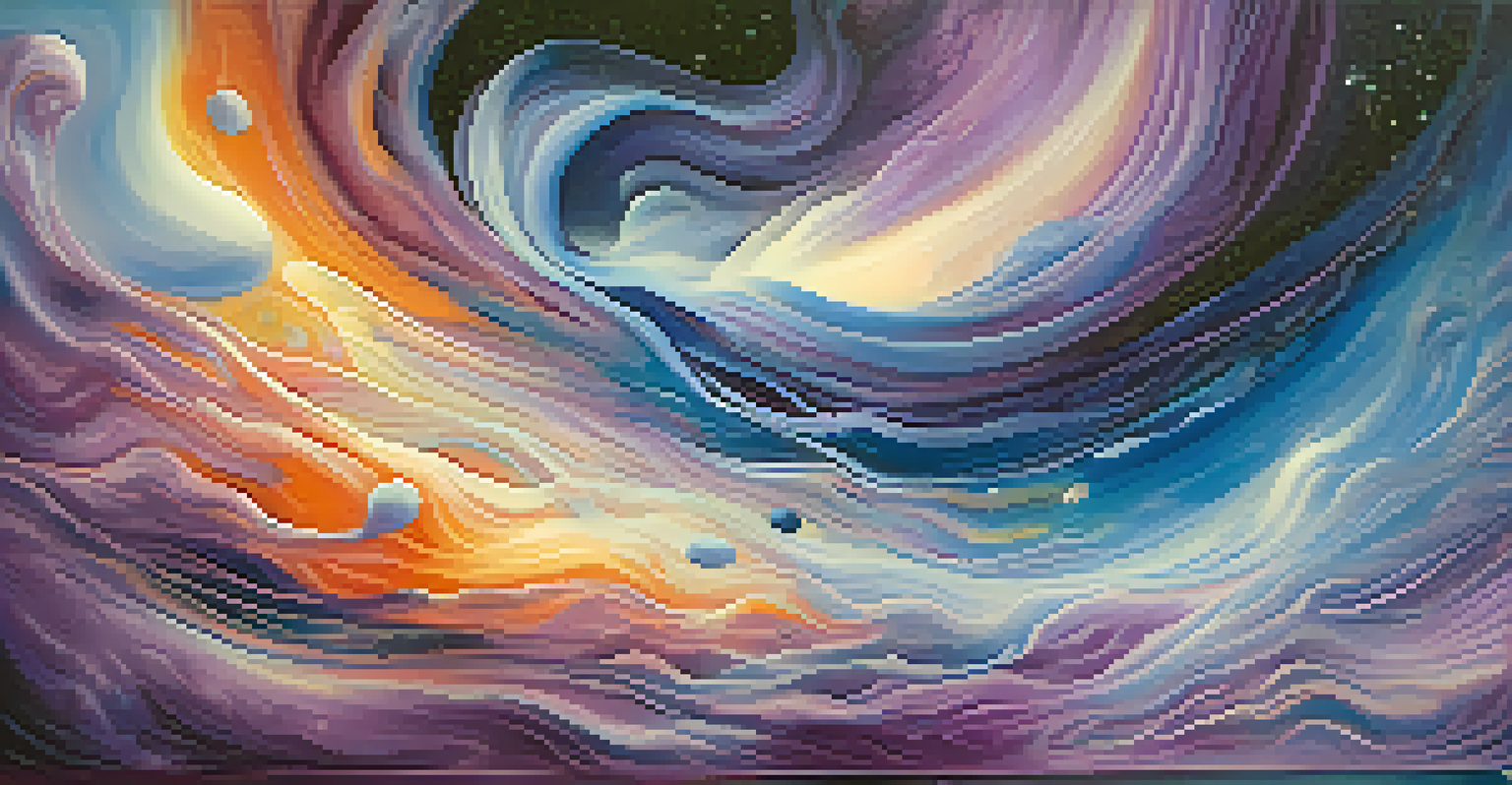 An abstract image of a colorful dreamscape with swirling clouds, stars, and ethereal landscapes in deep blues and purples.