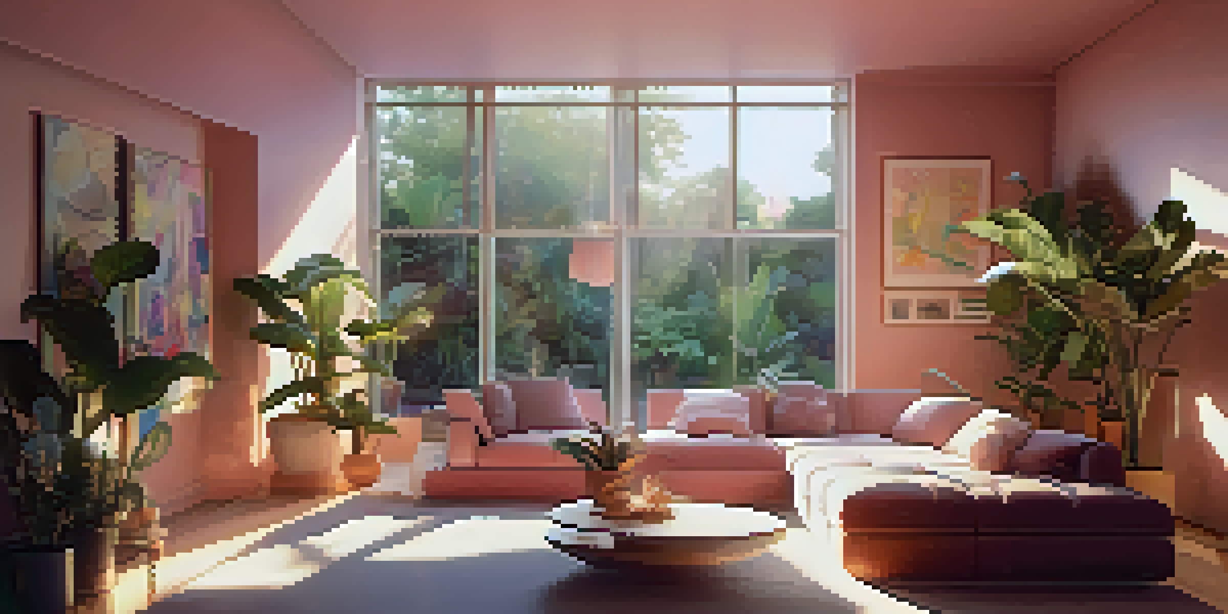 A peaceful indoor setting with soft lighting, cushions, and calming plants, designed for a psychedelic session.