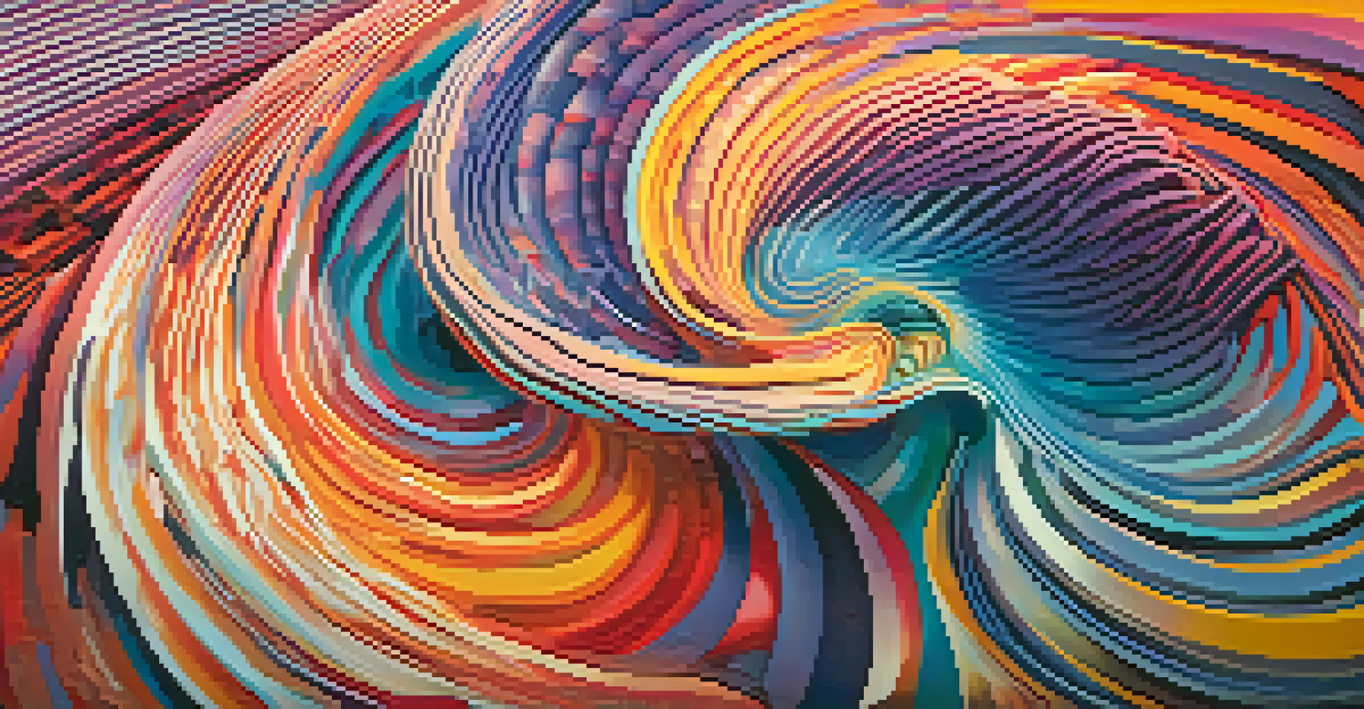 An artistic depiction of abstract visual distortions with swirling patterns and vibrant colors, creating a dreamlike effect.