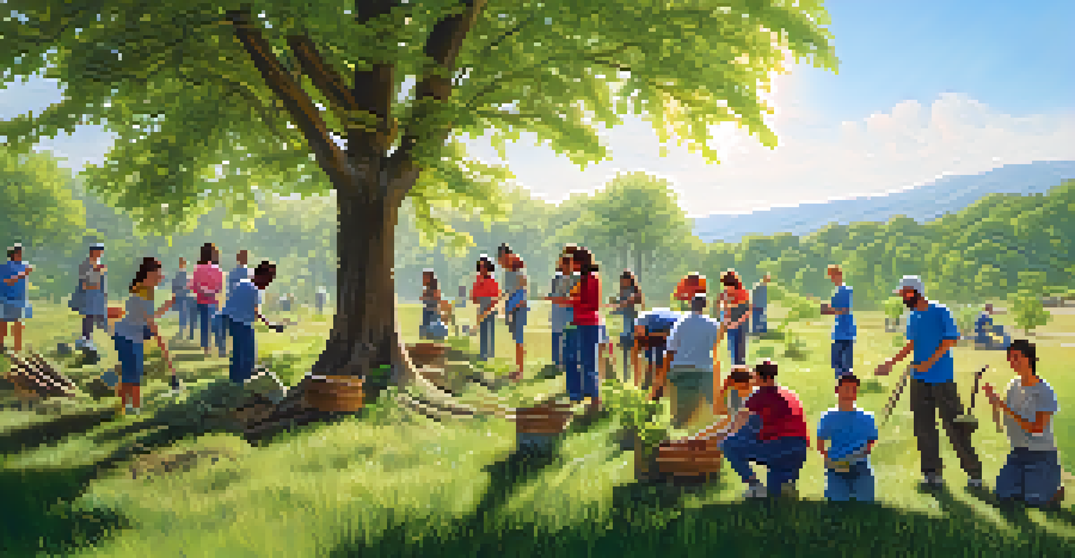 Participants planting trees in a sunny landscape, demonstrating teamwork and commitment to environmental conservation.