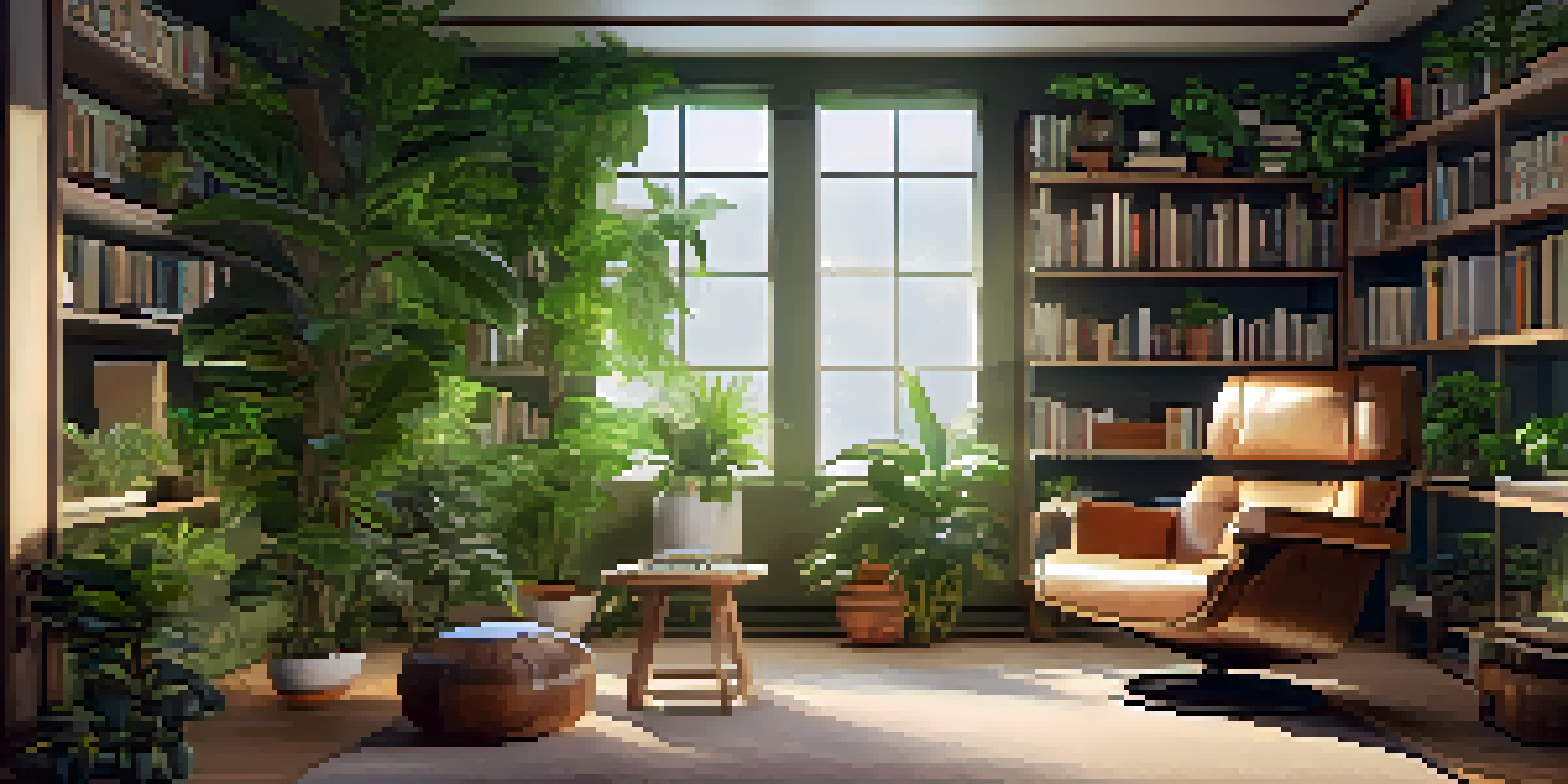 A cozy therapy room with soft lighting, a recliner, plants, and a sound system, creating a safe and inviting atmosphere for healing.