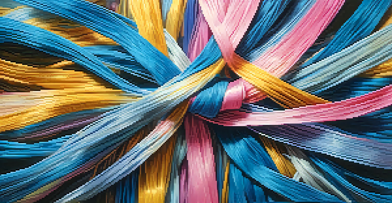 An abstract image of colorful threads intertwining, symbolizing empathy and human connections against a warm blurred background.