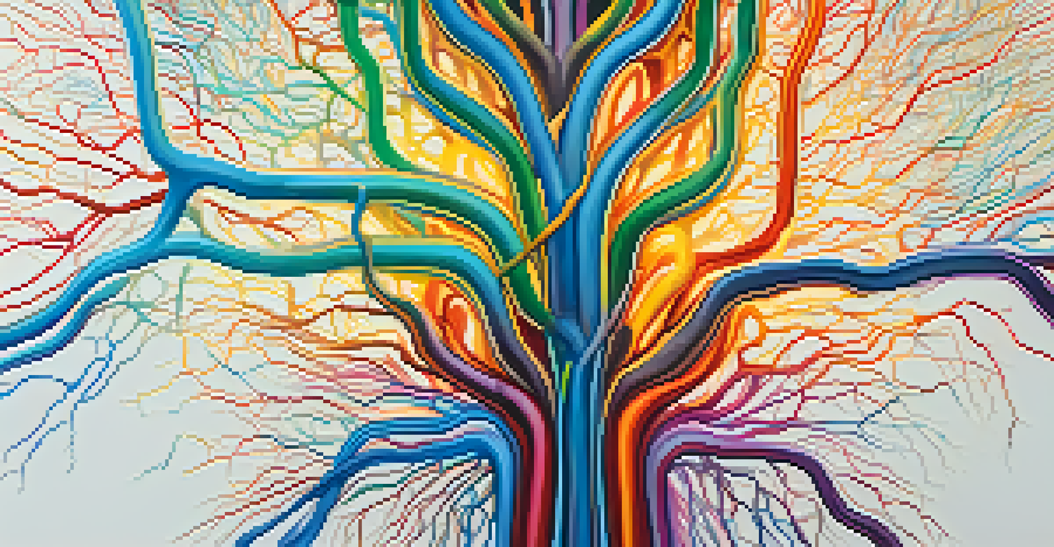 An abstract illustration showing colorful neural connections and synapses in the brain.