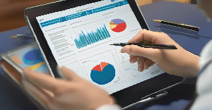 A therapist's hands holding a tablet, analyzing patient data with glowing graphs on the screen.