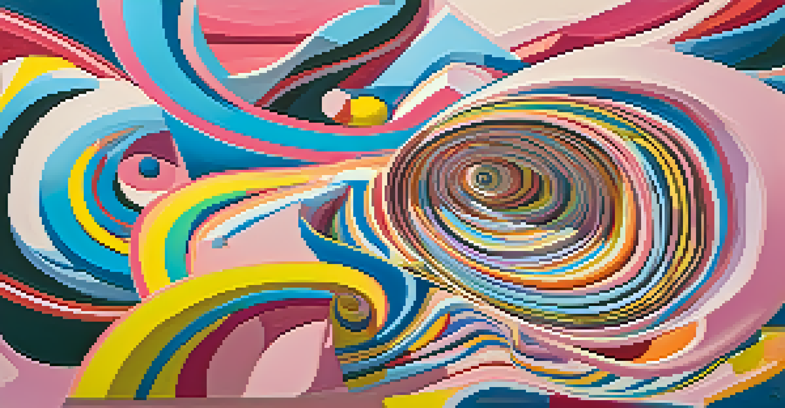 An abstract artwork showcasing swirling colorful patterns and fragmented shapes, representing visual hallucinations in a dreamlike manner.