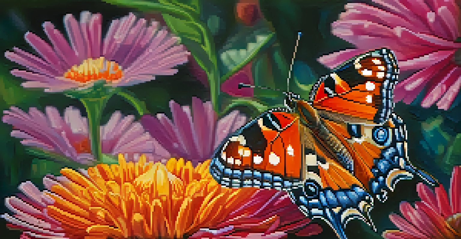 A close-up of a colorful butterfly on a flower, showcasing its vibrant wings.
