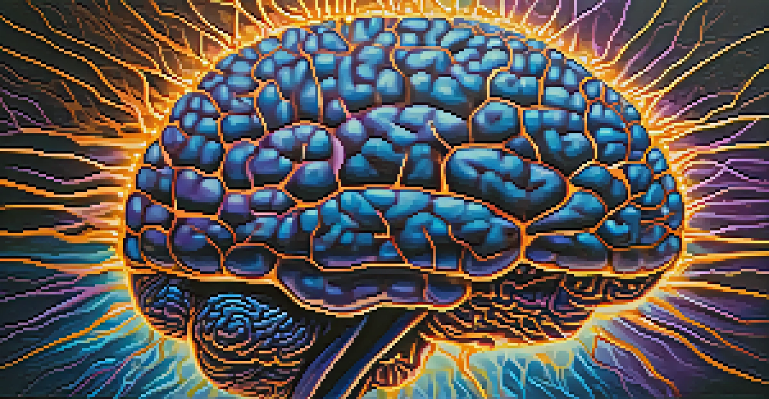 An abstract depiction of a brain with colorful neurons and glowing connections.
