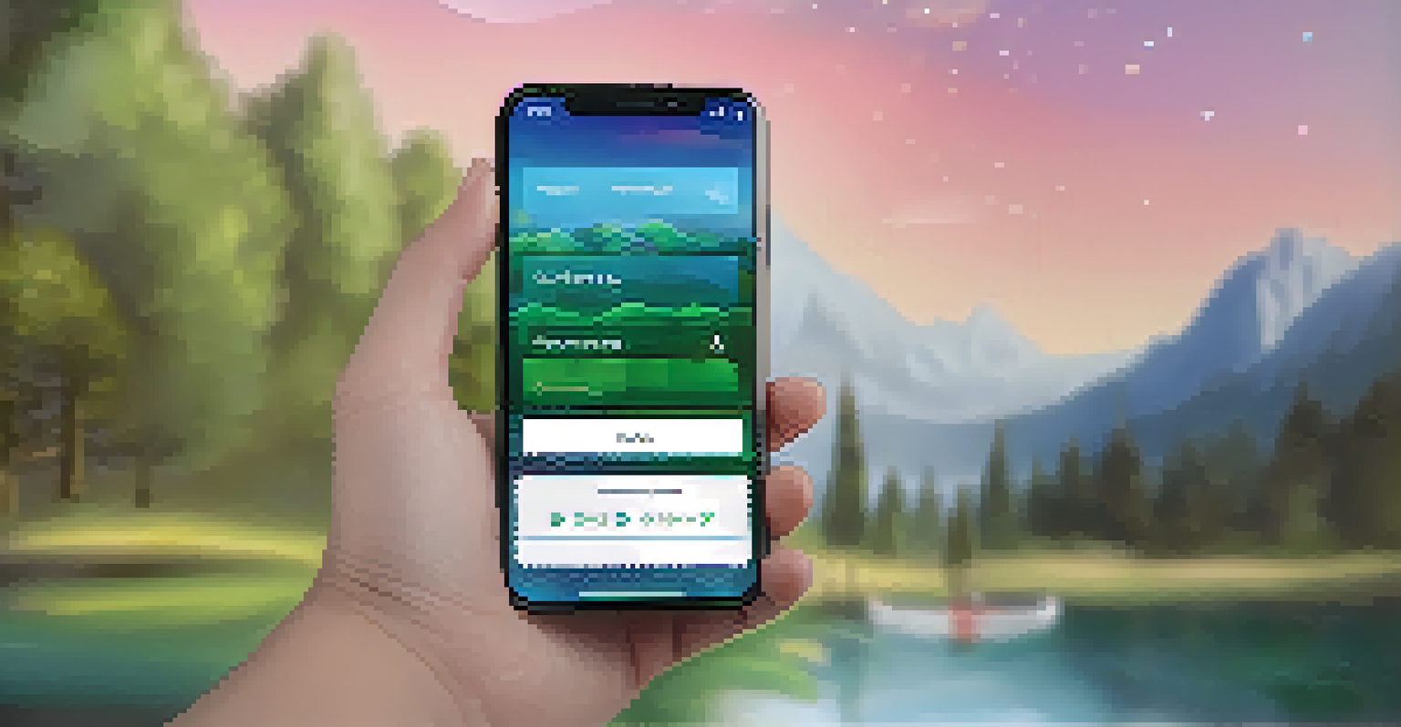 A smartphone screen showing a guided meditation app for hallucinogen therapy against a blurred outdoor background.