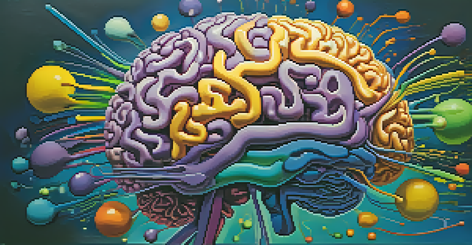 An abstract image of a brain with vibrant colors around it, representing neurotransmitter interactions.