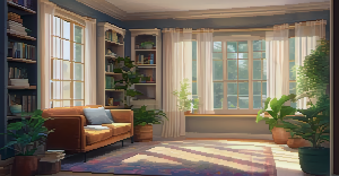 A serene therapy room with soft lighting, comfortable furniture, and plants, designed for mental health treatment.