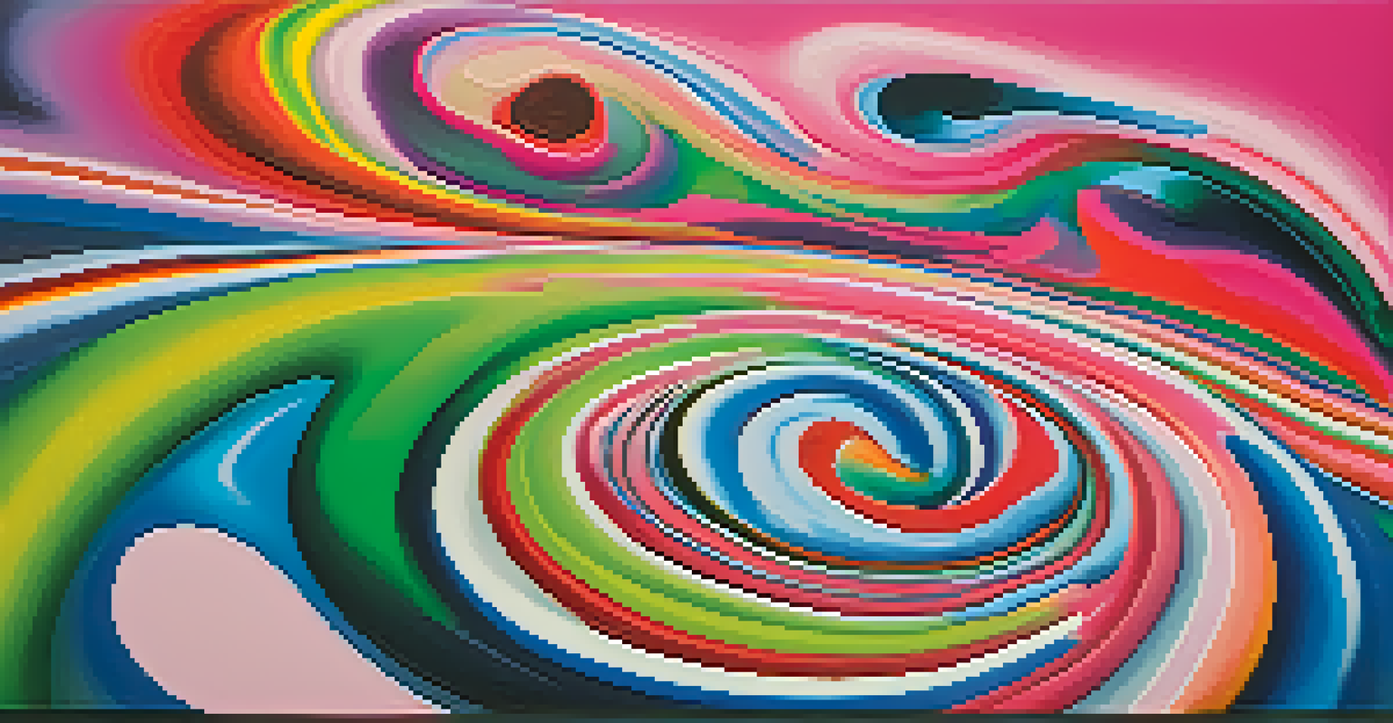 An abstract image depicting hallucinogenic experiences with swirling colors and dreamlike shapes in bright hues.