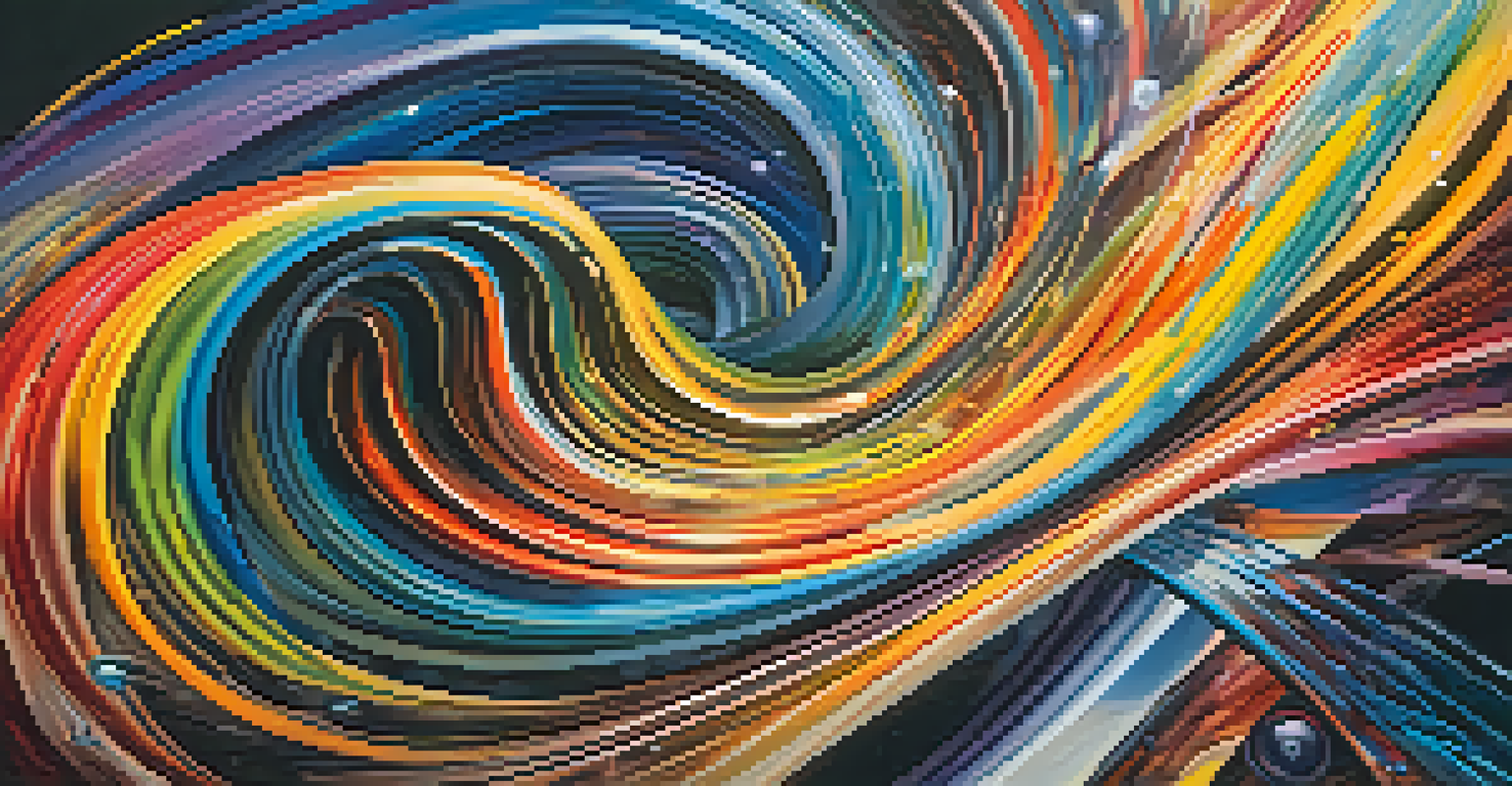 An abstract image showing a vibrant swirl of colors representing creativity, blending elements of nature, technology, and art.