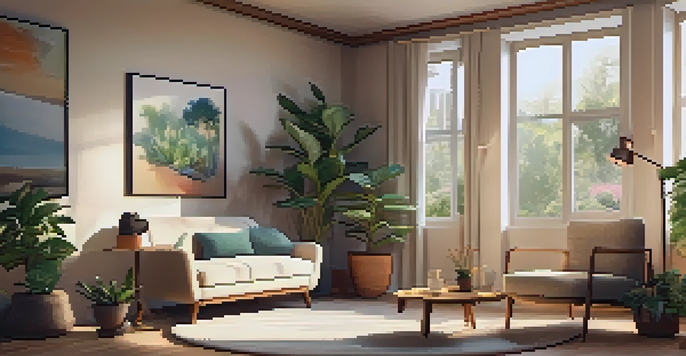 A peaceful therapy room with soft lighting, a comfortable armchair, and calming artwork on the walls.