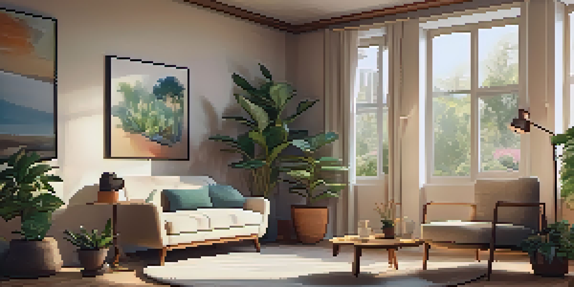 A peaceful therapy room with soft lighting, a comfortable armchair, and calming artwork on the walls.