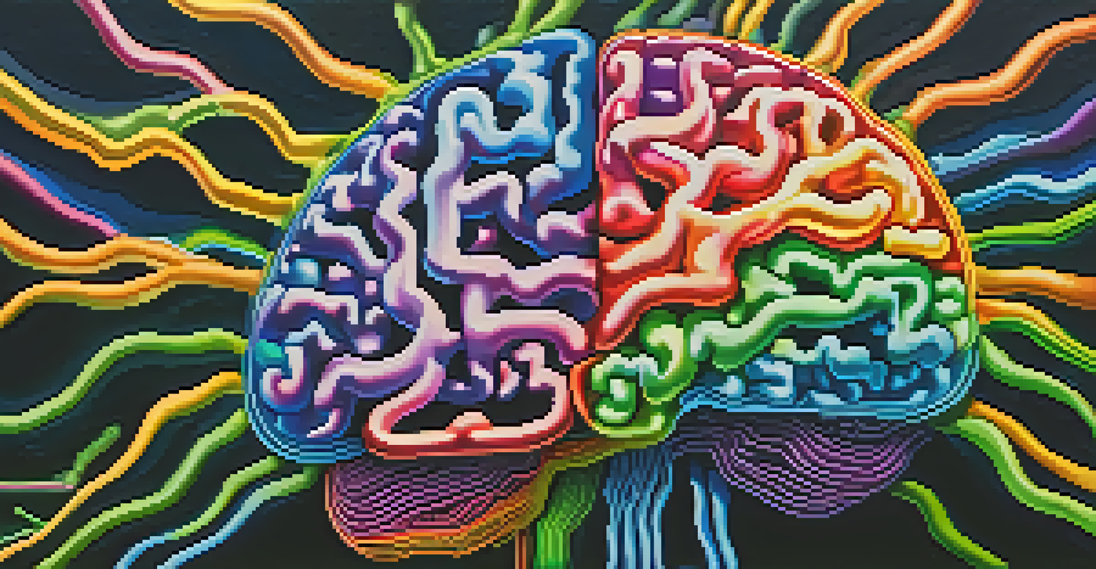 An abstract image of a brain with colorful neural pathways, representing the effects of psychedelics on mental health.
