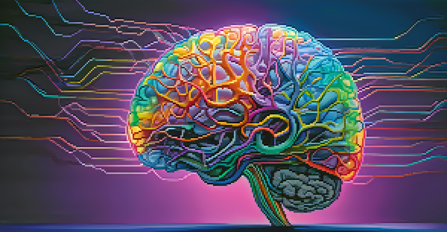 An artistic depiction of a brain with colorful neural pathways, set against a gradient background.
