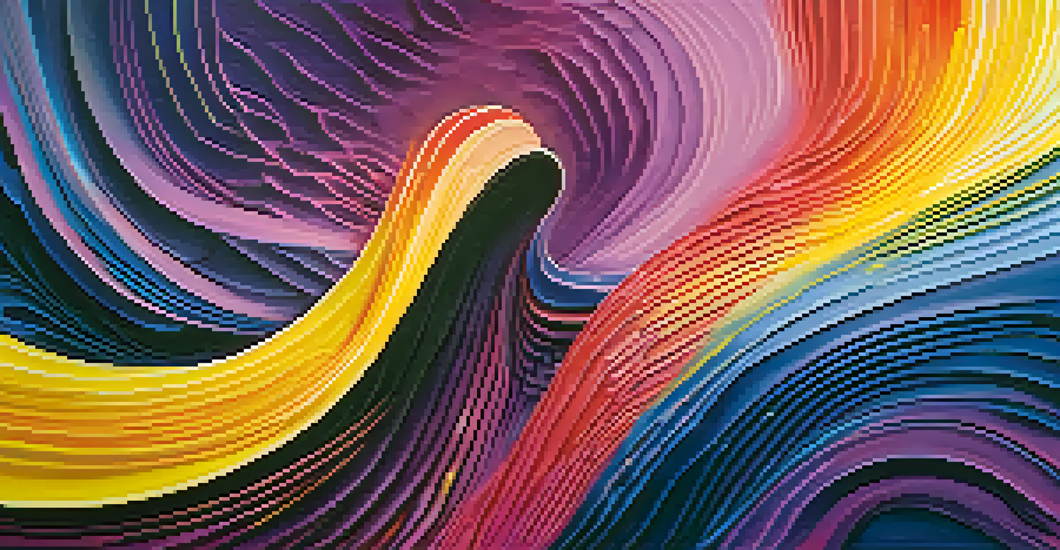 An abstract image of colorful sound waves and swirling patterns on a gradient background.