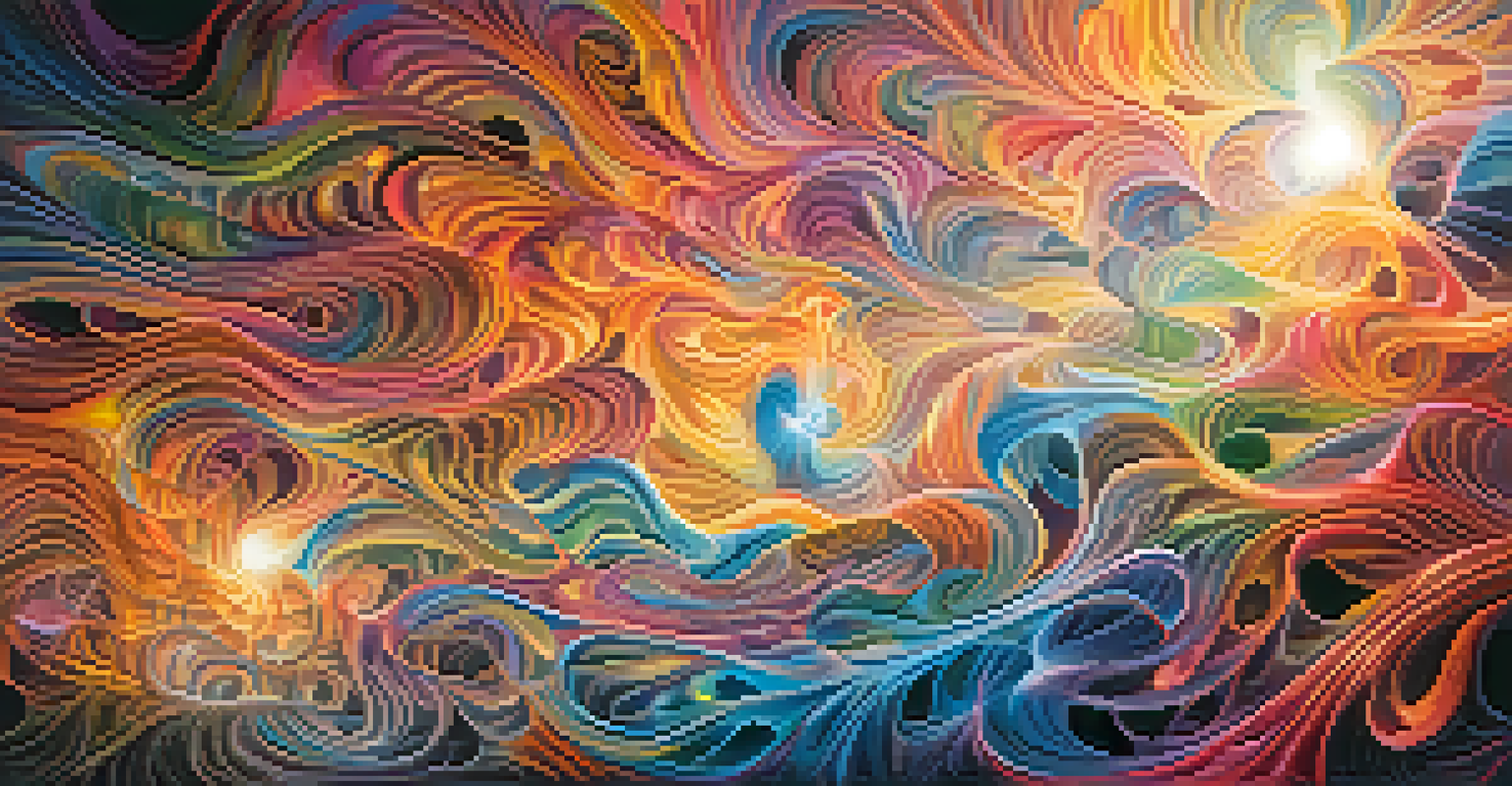 An abstract representation of a DMT experience with swirling colors and shapes, conveying a sense of altered consciousness.