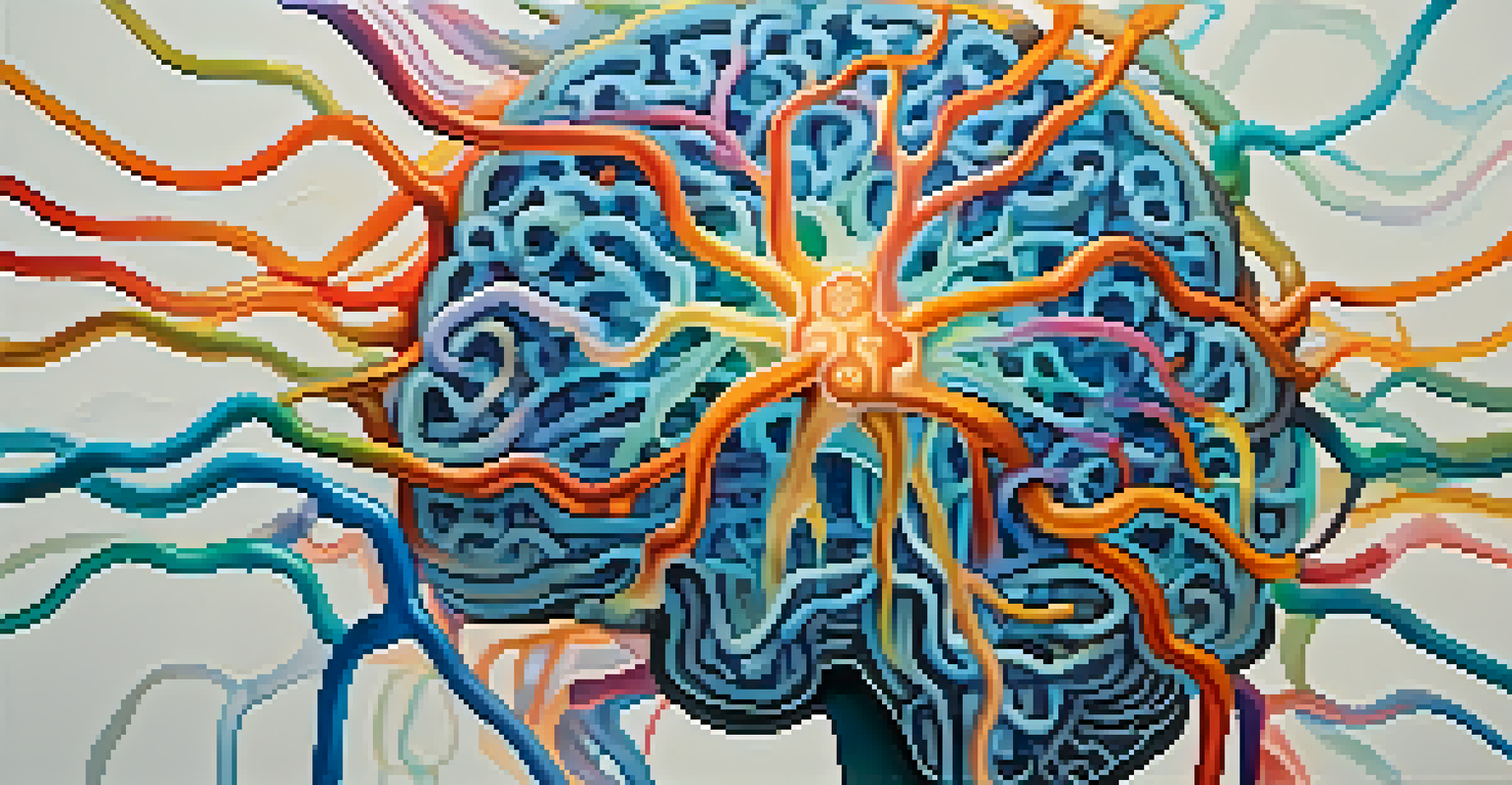 An abstract image of a human brain with colorful neural pathways against a gradient background.