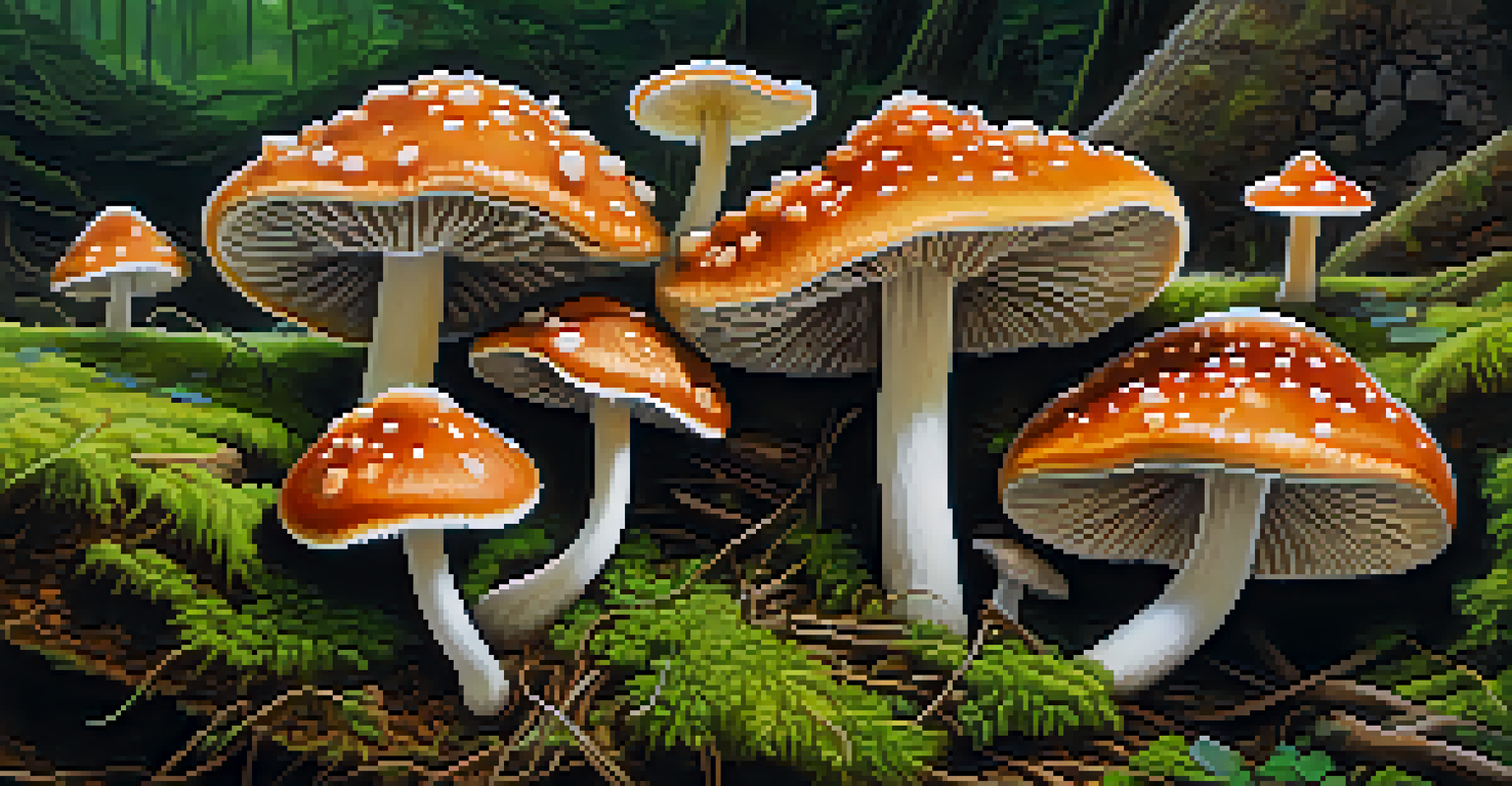 A close-up view of psilocybin mushrooms growing in a natural environment with moss.