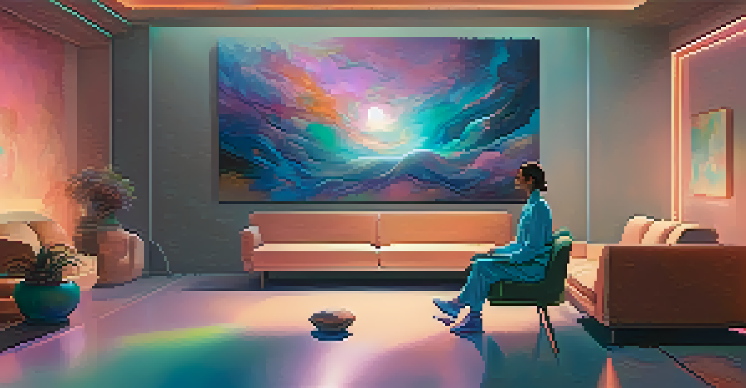 A soothing therapy room with a patient on a couch and a therapist nearby, designed to promote emotional safety and relaxation.