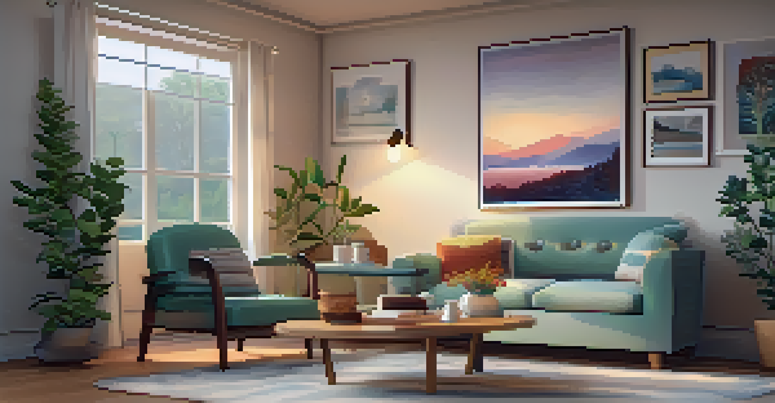 A warm and inviting therapy room with a couch, soft lighting, and calming decorations, designed for mental health sessions.