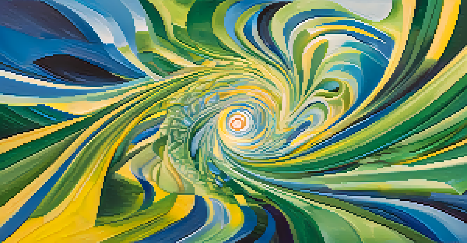 An abstract illustration of a colorful mind filled with swirling shapes and light, representing thoughts and emotions.