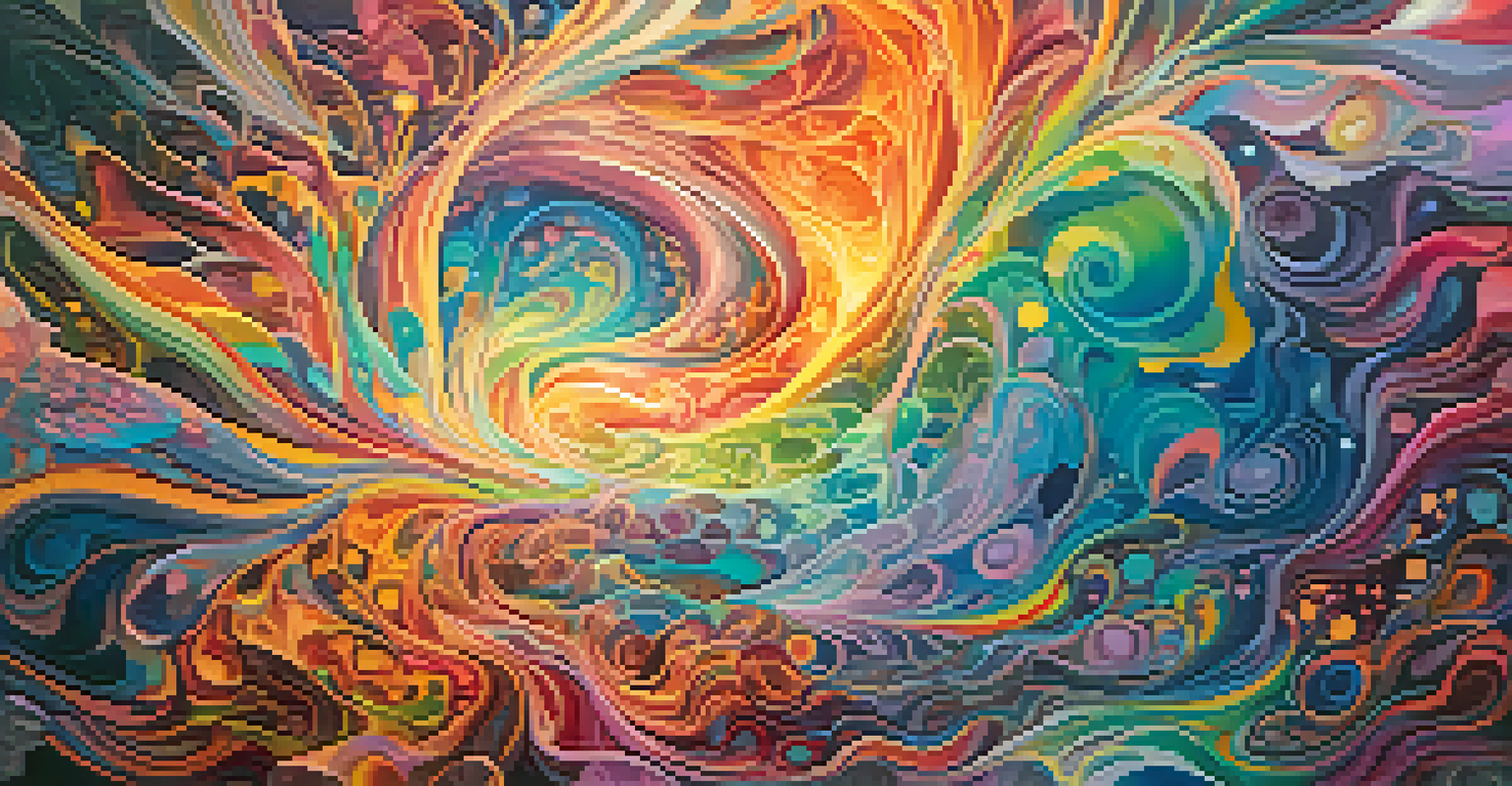 An abstract depiction of a psychedelic experience with vibrant colors and swirling patterns.