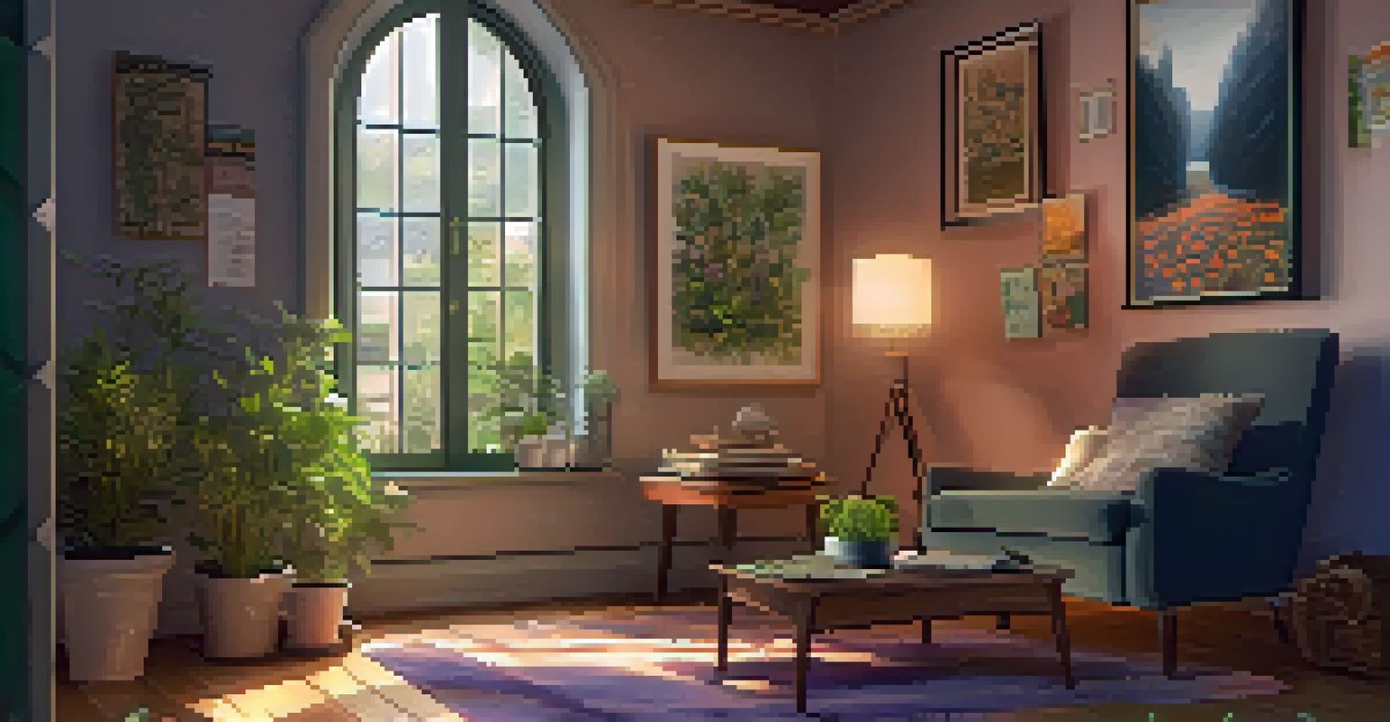 A cozy room with an armchair, journal, and plants, symbolizing reflection and personal growth.