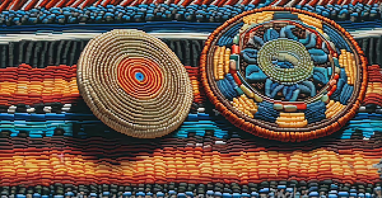 A close-up of a ceremonial peyote button on a vibrant woven cloth, showcasing its intricate textures and cultural significance.