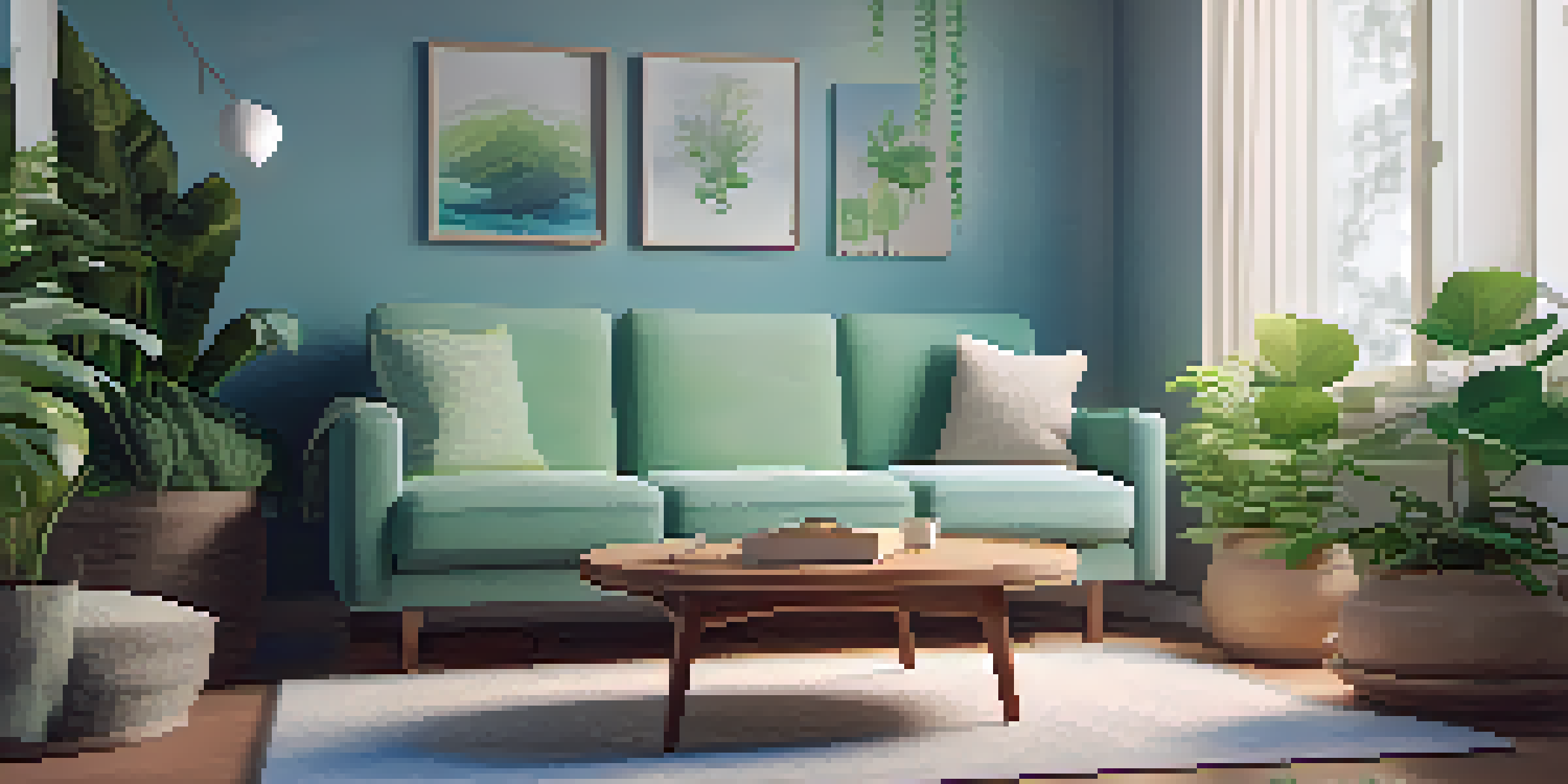 A tranquil therapy room with a couch, plants, and a digital device showing encrypted data.
