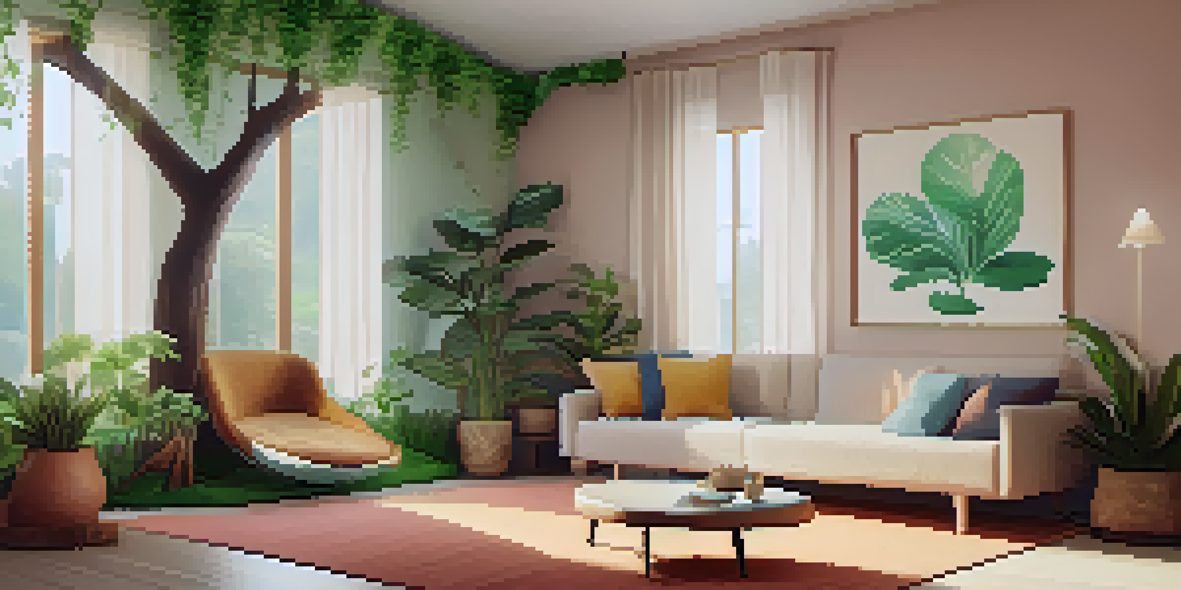 A cozy therapy room with soft lighting and nature-inspired artwork, designed for psychedelic therapy.