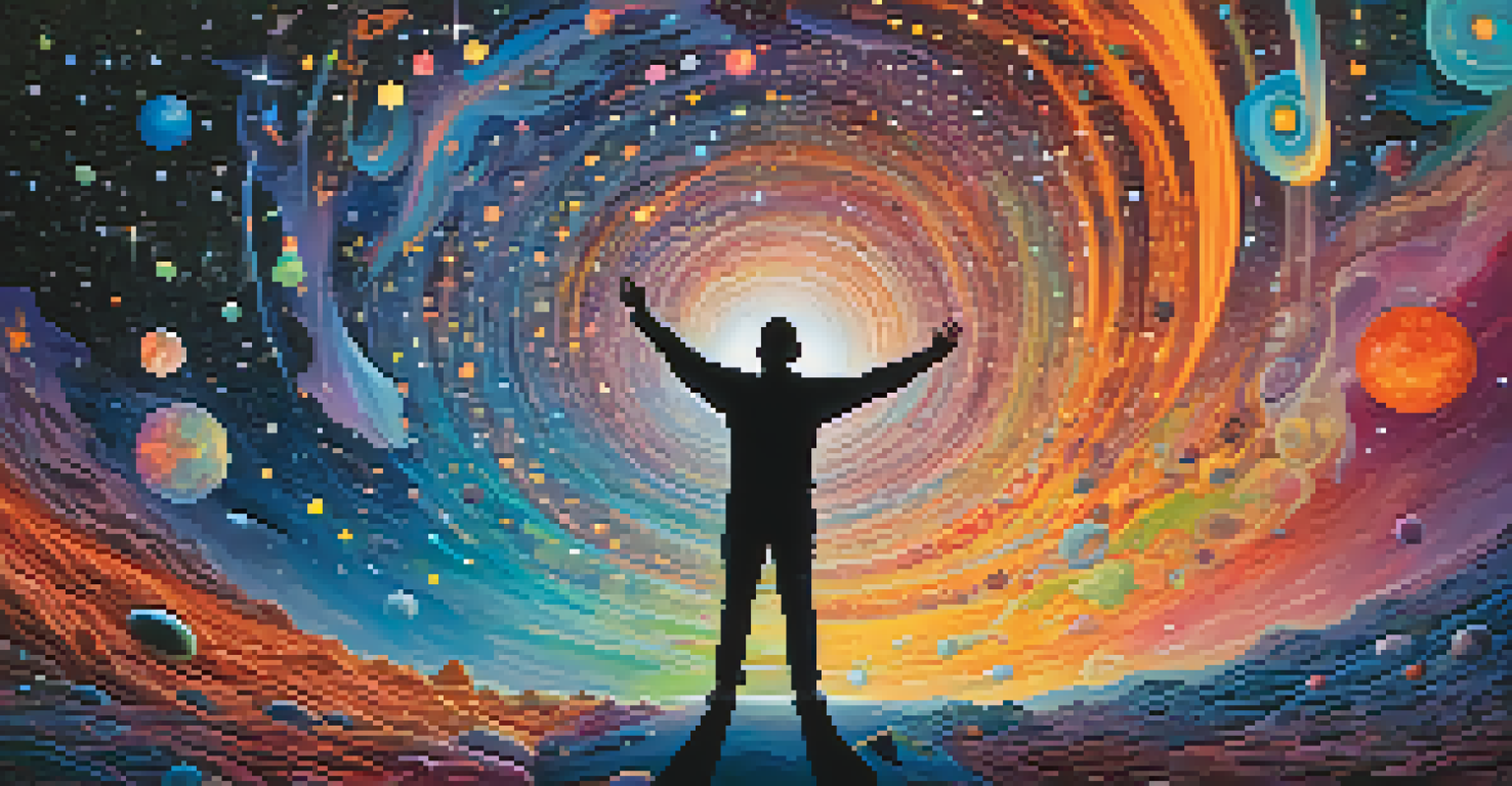 An abstract representation of a psychedelic experience with vibrant colors and cosmic elements.