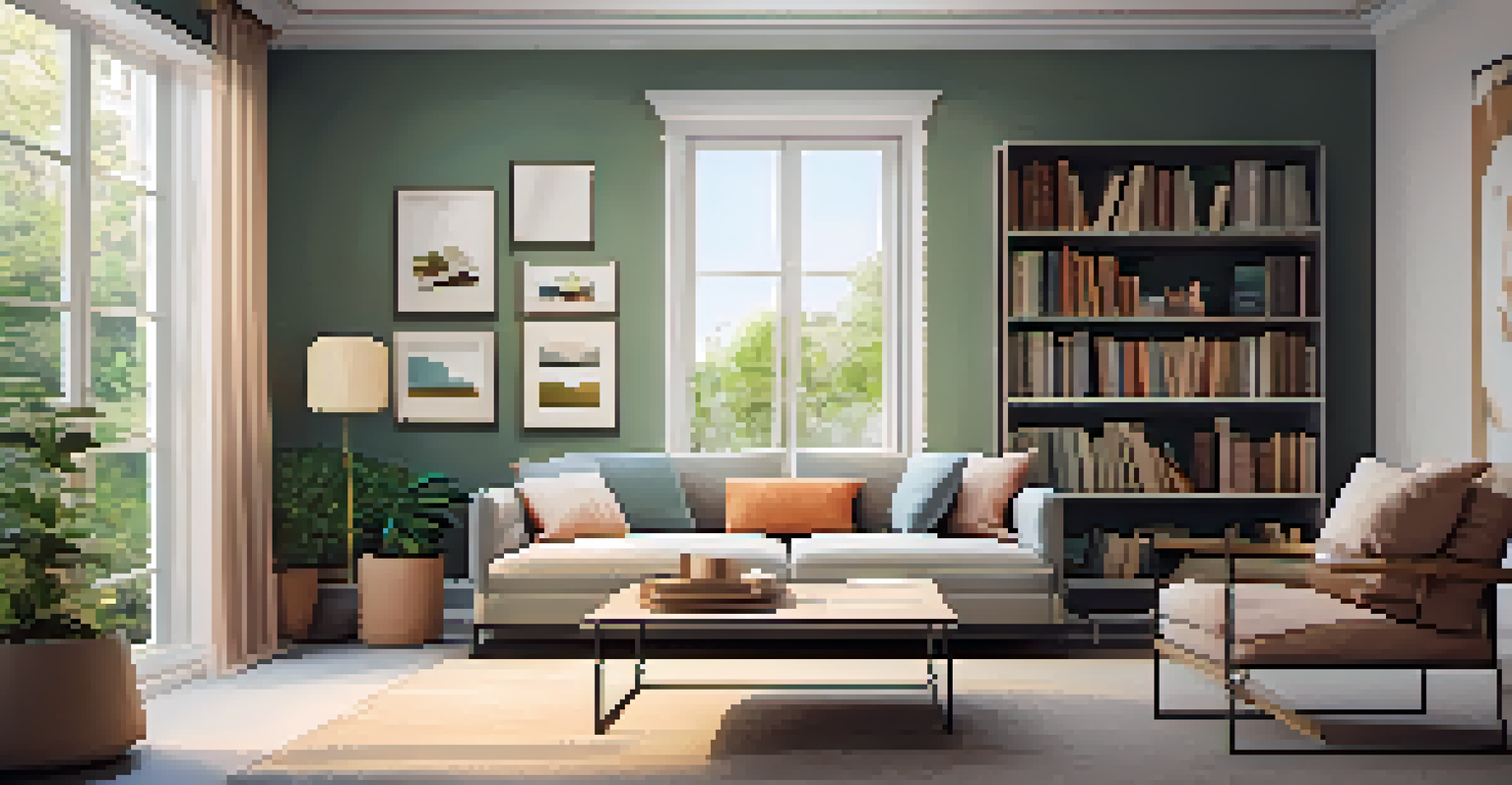 A cozy therapy room with soft lighting, a couch, and a view of a peaceful garden outside.